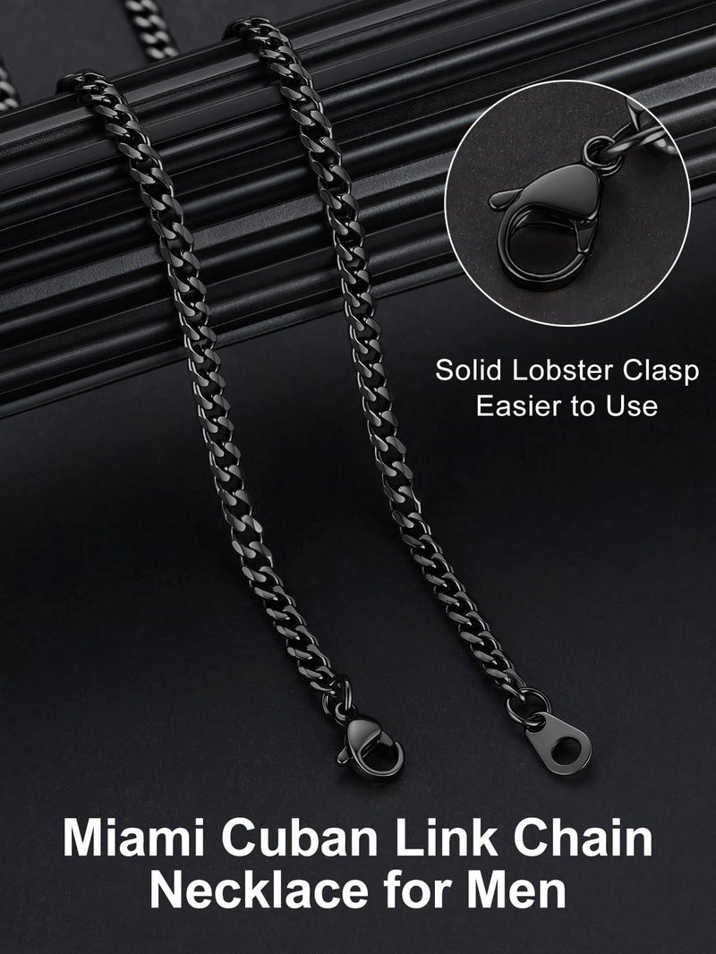 Suplight 3mm 316L Stainless Steel Miami Cuban Chains Necklaces Hip Hop Punk Jewelry Black Short Curb Cuban Link Chain Necklace for Men & Women 18 inches - Image 4